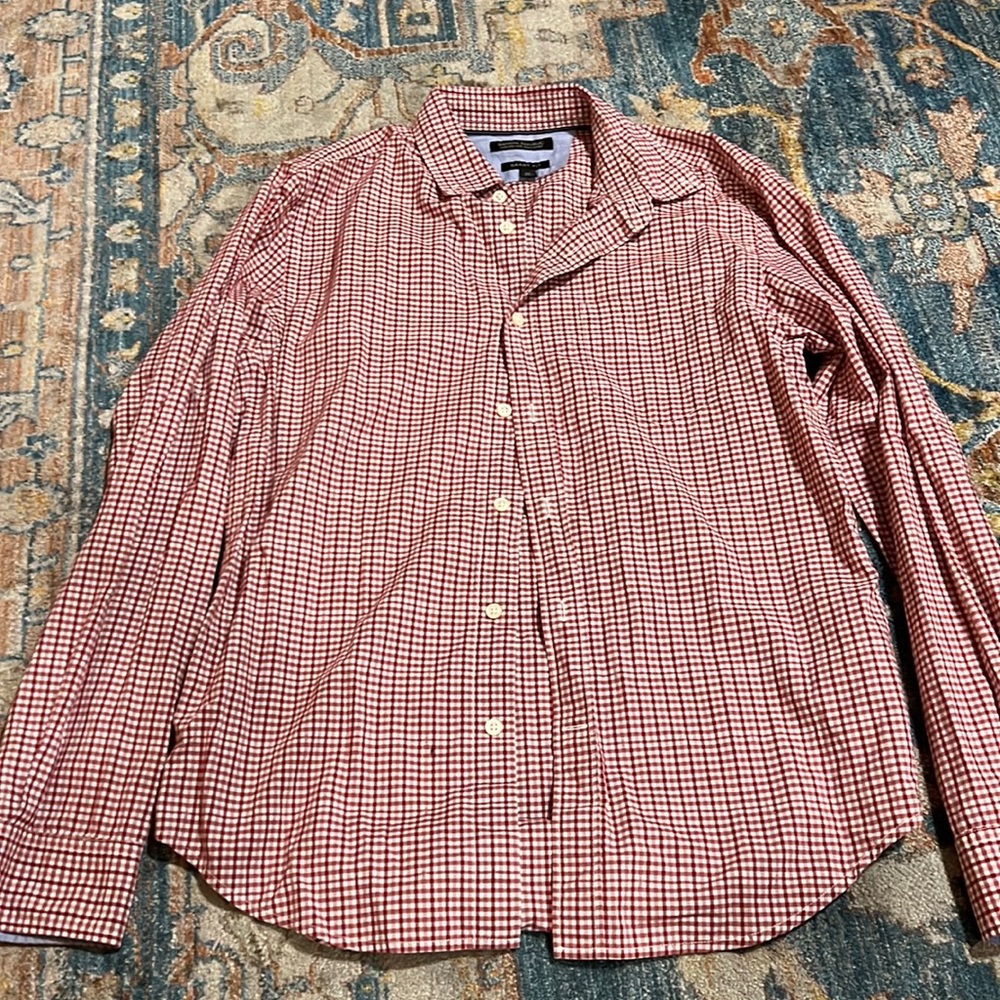 Mens Medium Button Down Red Checkered